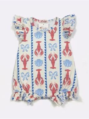 Cream Lobster & Shell Print Ruffle One-Piece Bodysuit